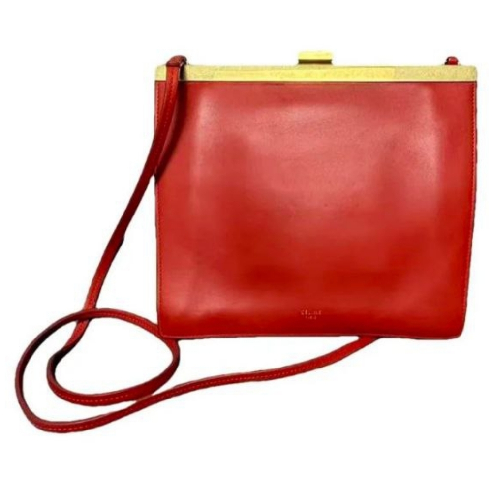Celine Red Crossbody Bag with Gold Trim